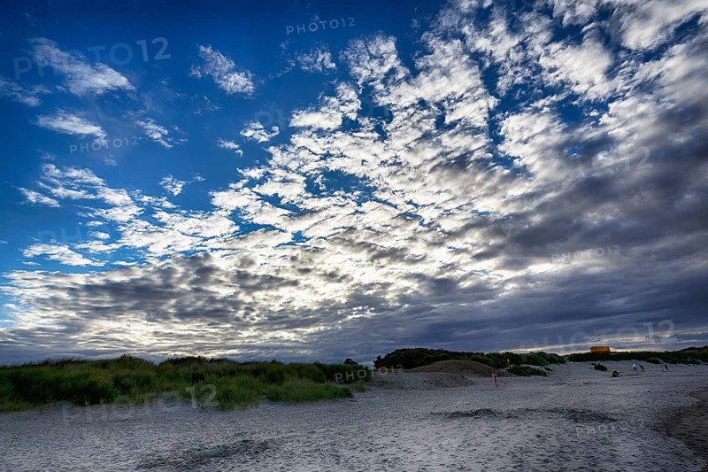 Sandy beach beach, evening sky, spring clouds, Carne Beach, Wexford, Gerrans Bay, Roseland Peninsula, Ireland, Europe