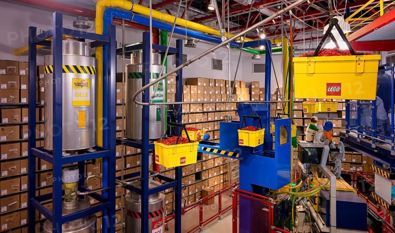 LEGO factory, granulate, transport, warehouse, production facility, manufacturing, LEGOLAND theme park, logo, Germany, Günzburg, Bavaria, Germany, Europe