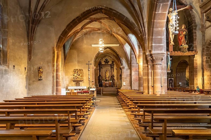 Interior of the Church of the Holy Cross Invention-de-la-Sainte-Croix in Kaysersberg, Alsace, France, Europe