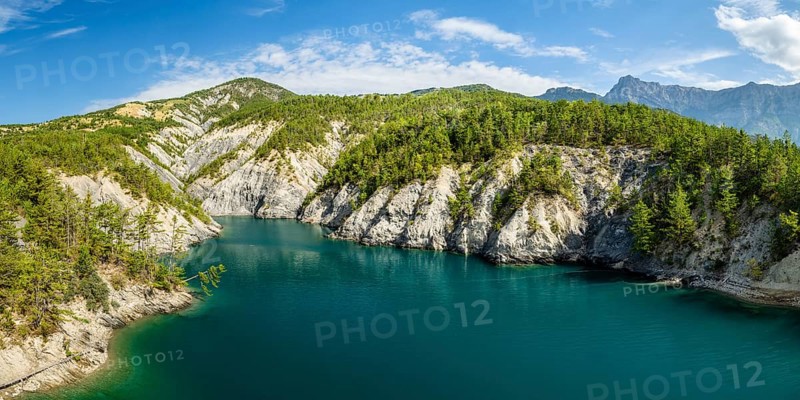 France, French Maritime Alps, region Provence-Alpes-Côte d'Azur, Département Haute Alpes, mountain range at lake Serre-Poncon, Champs, travel landscape nature Alps, Europe
