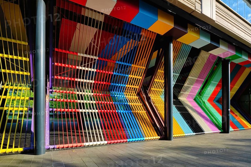Closed colorful gates of of the Dutch Ministry of Finance at The Hague, the Netherlands