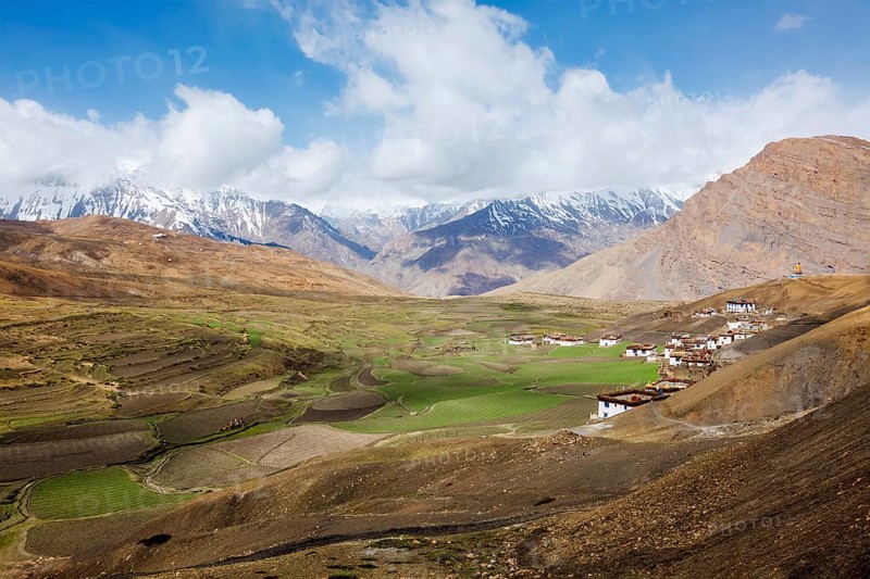Langza village in Himalayas. Spiti Valley, Himachal Pradesh, India, Asia