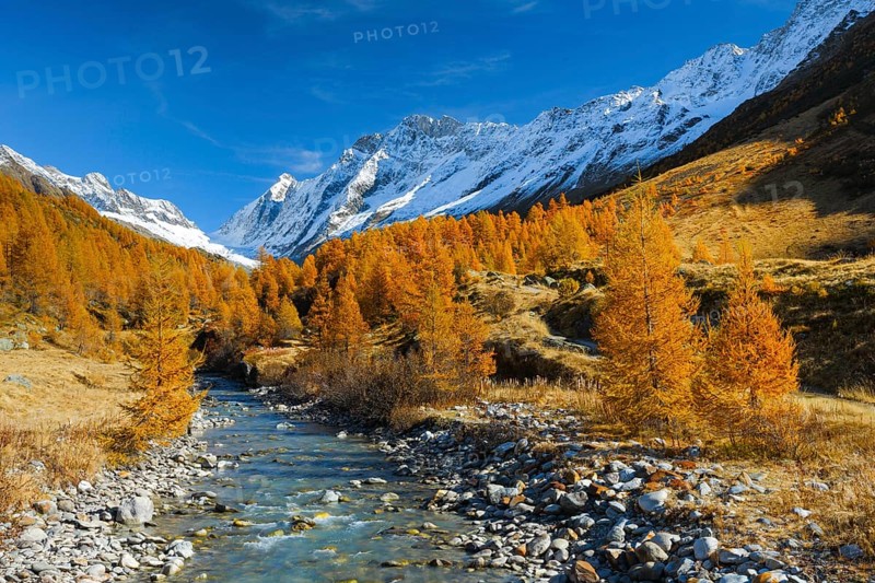 River Lonza with Aletschhorn and Schinhorn, Valais, Switzerland, Lötschenlücke, Lötschenlücke, Europe