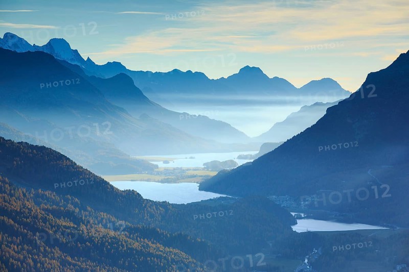 View from Muottas Muragl, Upper Engadine, Grisons, Switzerland, Europe