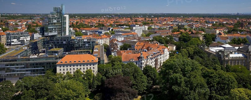 View of the administrative building of the Norddeutsche Landesbank, Hanover, Lower Saxony, Germany, from the town hall tower, Europe