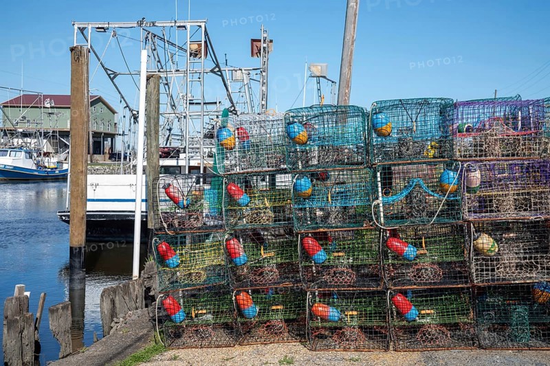 Shell Beach, Louisiana - Traps for blue crabs on a dock in St. Bernard Parish, southeast of New Orleans