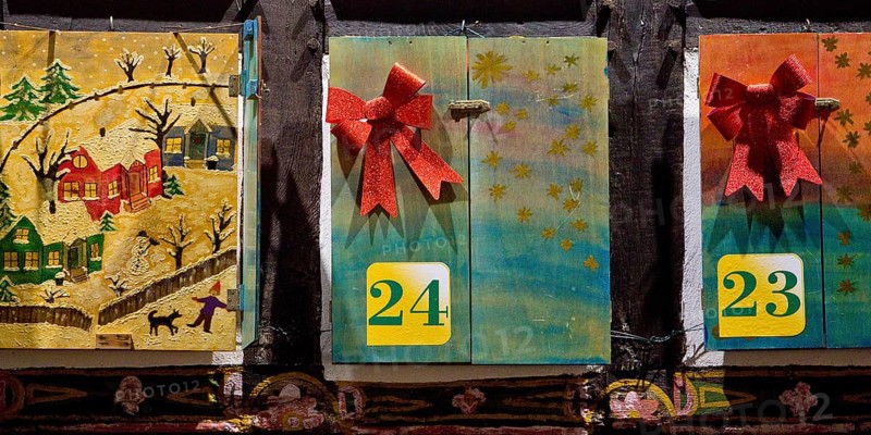 Large Advent Calendar at the Old Town Hall, Nostalgic Christmas Market, Detail, Hattingen, Ruhr Area, North Rhine-Westphalia, Germany, Europe