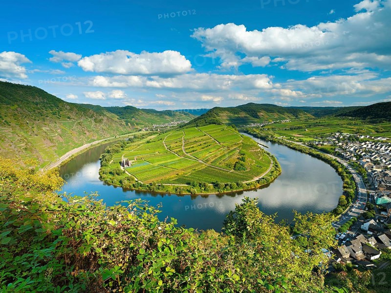 View of the Moselle loop, Bremm, Moselle valley, Rhineland-Palatinate, Germany, Europe