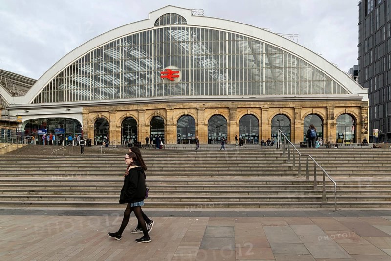 Exterior frontage of Lime Street railway station, Liverpool, England, UK
