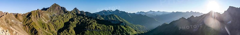 Alpine panorama, view from the Bachlenkenkopf, high mountains, summit of the Venediger group, Großvenediger, Hoher Geiger, Hohe Tauern, Austria, Europe