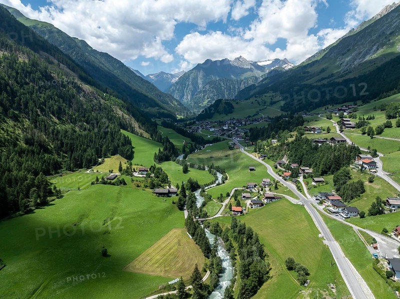Aerial view, Virgental Valley, Hohe Tauern, East Tyrol, Tyrol, Austria, Europe