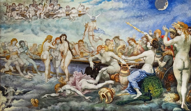 The Feast of the Gods, Orgy, painting by Jean-Baptiste Cariven (1843 to 1904, French painter), reproduction of a 19th century painting, digitally restored, historical