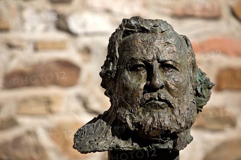 Portrait head Carl Vogt by Thomas Duttenhoefer, bronze, green patina, Giessener Köpfe, Altes Schloss Giessen, Hesse, Germany, Europe