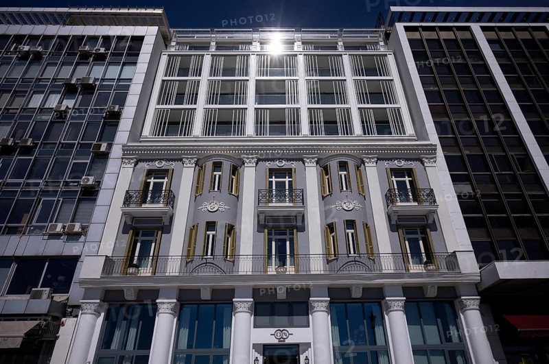 Facade of the Olympos Naoussa residence, Thessaloniki, Macedonia, Greece, Europe