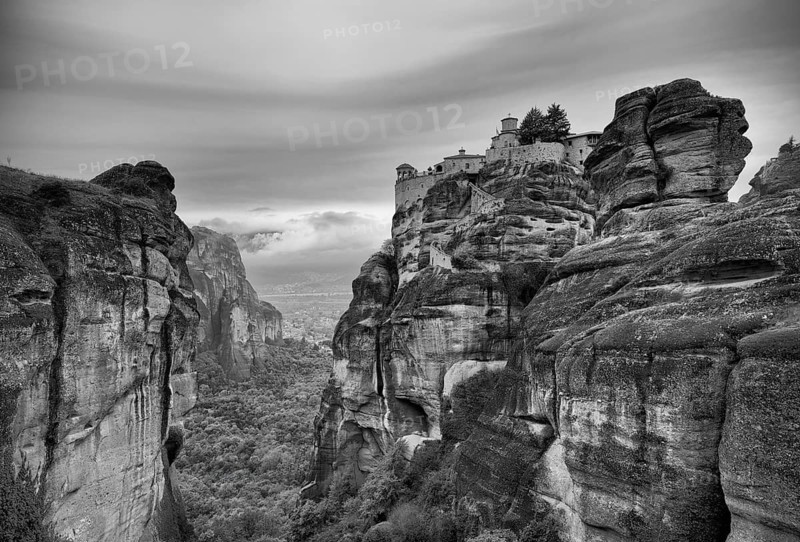 Monastery of Varlaam, Metéora Monasteries, Kalambaka, black and white, Trikala, Thessaly, Greece, Europe