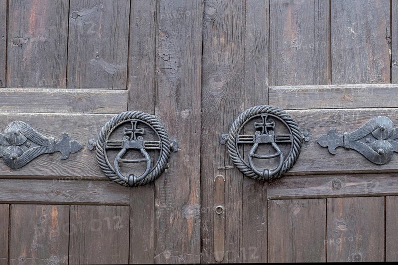 Detail of monastery gate with metal fittings, Gracanica Monastery, Gracanica, Amselfeld, Kosovo, Europe