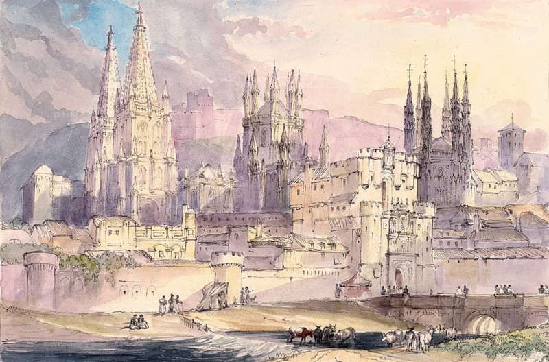 View of the city of Burgos, Castile and Leon, Spain, digital reproduction of a painting by Charles Hamilton Smith (1776-1859), historical, Europe