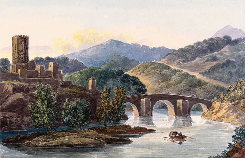 Bridge over the Ebro, in the north-east of Spain, digital reproduction of a painting by Charles Hamilton Smith (1776-1859), historical
