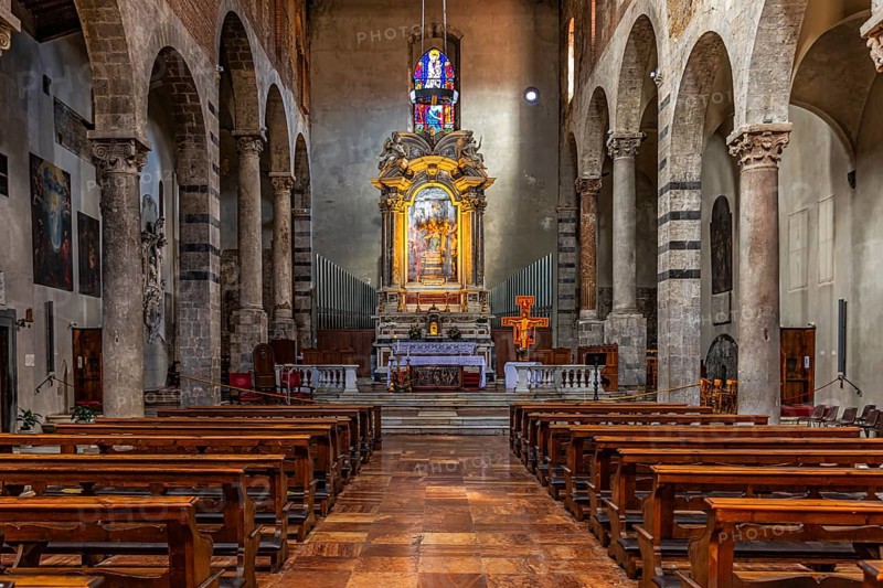 Altar and interior of the church of San Michele in Borgo, Pisa, Tuscany, Italy, Europe