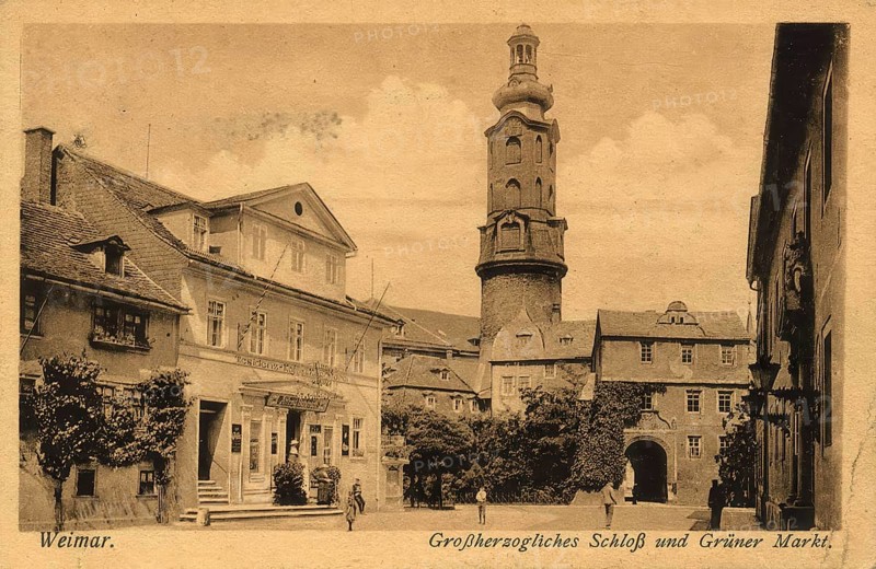 Historical postcard, picture postcard, Grand Ducal Palace and green market, Weimar, Thuringia, Germany, digitally enhanced reproduction of an original from around 1900, picture postcard, Europe
