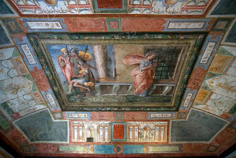 Ceiling fresco in a room of the Villa del Principe, Palazzo di Andrea Doria, Piazza dei Principe, Genoa. Italy
