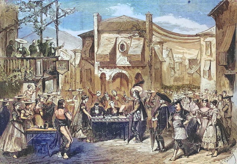 Performance of the opera La Perichole, The Street Singer, by Jacques Offenbach, 1869, France, Historic, digitally restored reproduction of an original 19th century original, exact original date not known, Europe