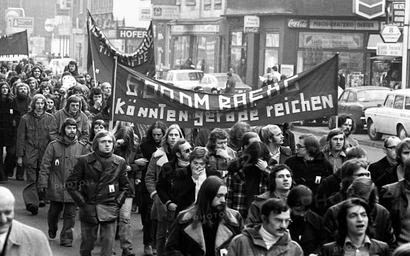 More than 10, 000 students demonstrated in Düsseldorf on 7 November 1974 for more Bafoeg and against the consequences of inflation, Germany, Europe