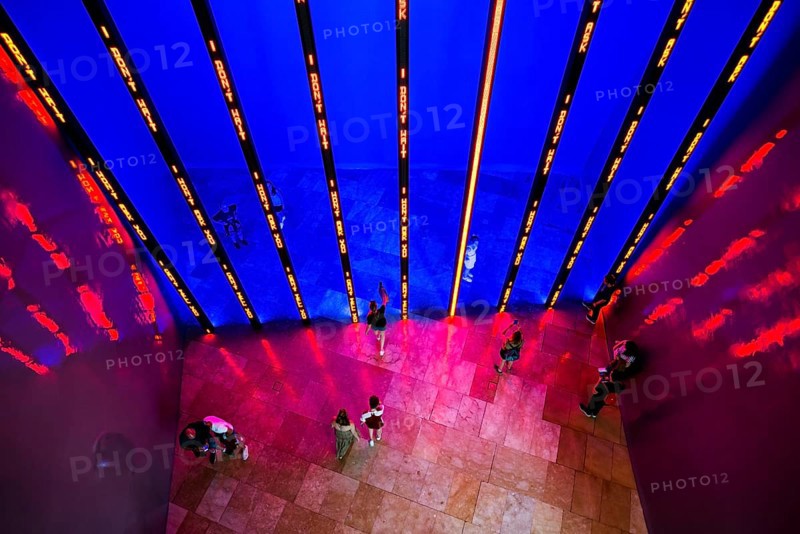 Guggenheim Museum, architect Frank Gehry, interior view, artist Jenny Holzer, Bilbao, Basque Country, Spain, Europe