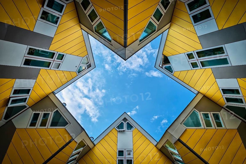 ROTTERDAM, NETHERLANDS, MAY 11, 2017: Cube houses, innovative cube-shaped houses designed by architect Piet Blom with main idea to optimize space in Rotterdam, Netherlands, now tourist attraction