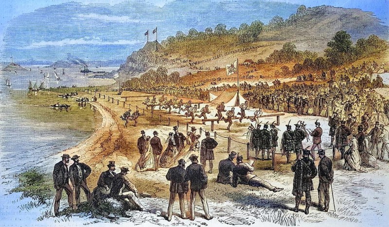 Games of the Caledonian club in San Francisco, Emigrants from Scotland, 1869, America, Historic, digitally restored reproduction of a 19th century original