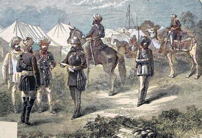 English troops in Abyssinia with local employees as auxiliaries, 1869, Ethiopia, Historic, digitally restored reproduction of an original 19th century master, exact original date unknown, Africa