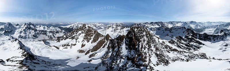 Alpine panorama, Sulzkogel, aerial view, peaks and mountains in winter, Sellraintal, Kühtai, Tyrol, Austria, Europe