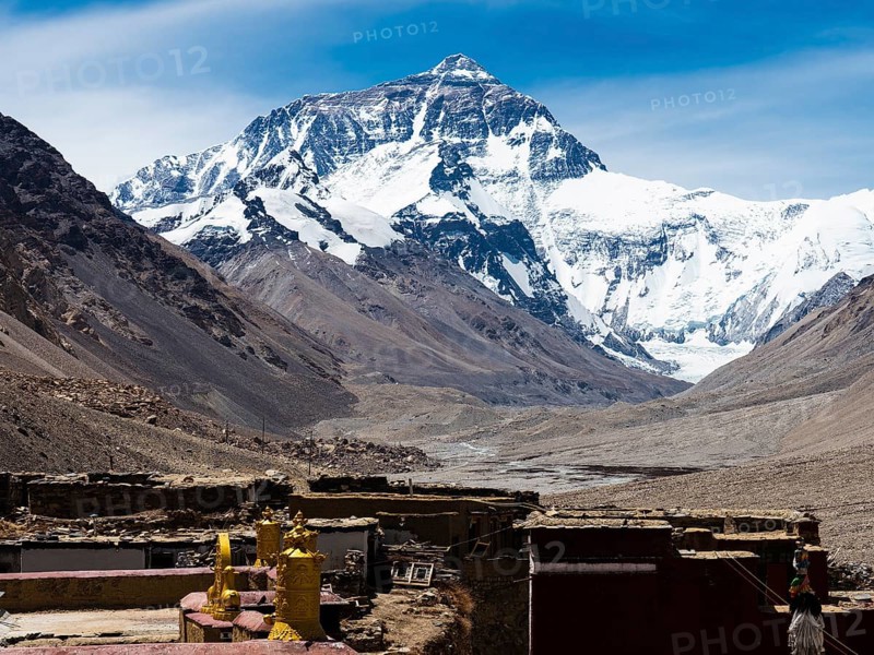 Mt Everest, view from Rongbuk monastery to summit, Tibet, China, Asia