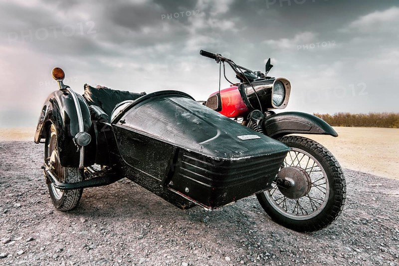 Motorbike with sidecar, classic car, VEB Motorradwerk Zschopau, MZ, Köterberghaus car park, Köterberg, Lügde, Weserbergland, North Rhine-Westphalia, Germany, Europe
