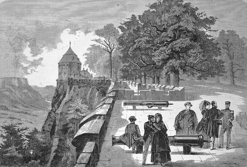 On the cannon platform of Königstein Fortress, 1869, Saxony, Germany, Historical, digitally restored reproduction of a 19th century original, Europe