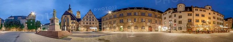 Schillerplatz illuminated Stuttgart Panorama Germany