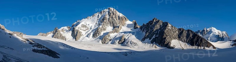 High alpine mountain landscape, summit of the Aiguille de Chardonnet and Glacier du Tour, glaciers and mountain peaks, Chamonix, Haute-Savoie, France, Europe
