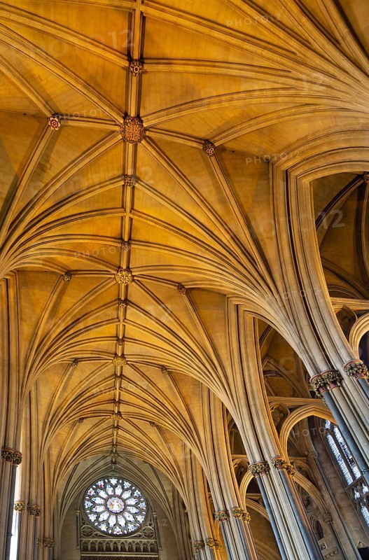 Vaulted roof ceiling inside Bristol cathedral church, Bristol, England, UK