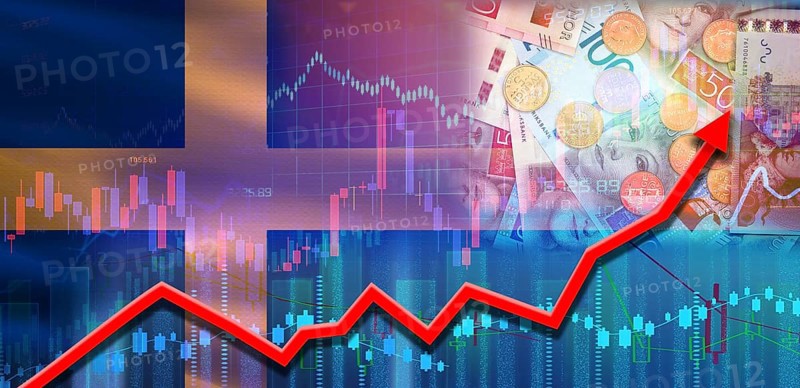 Sweden financial growth on market graph. Sweden economic growth on financial graph