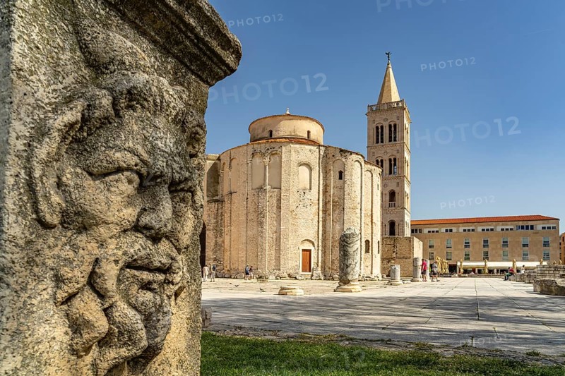 The Church of St Donatus, remains of the Roman forum and the bell tower of Zadar Cathedral, Croatia, Europe