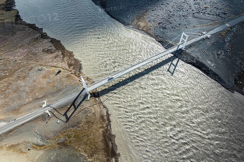 Bridge over river Jökuls a Fjöllum, ringroad no. 1, aerial view, Iceland, Europe