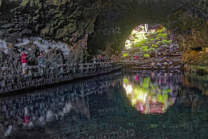 Lava tunnel, Jameos del Agua art and cultural site, designed by artist César Manrique, Lanzarote, Canary Islands, Canary Islands, Spain, Europe