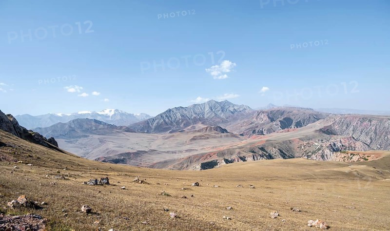 Barren mountain landscape, Moldo-Ashuu Pass, Naryn Province, Kyrgyzstan, Asia