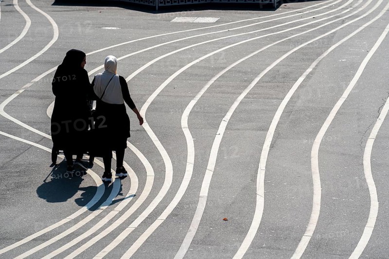The Nørrebro district in Copenhagen, lively, multicultural and student neighbourhood, Superkilen Park, Den Sorte Plads, square designed with white lines, playgrounds, cultural facilities, sports equipment, cycle path, Denmark, Europe