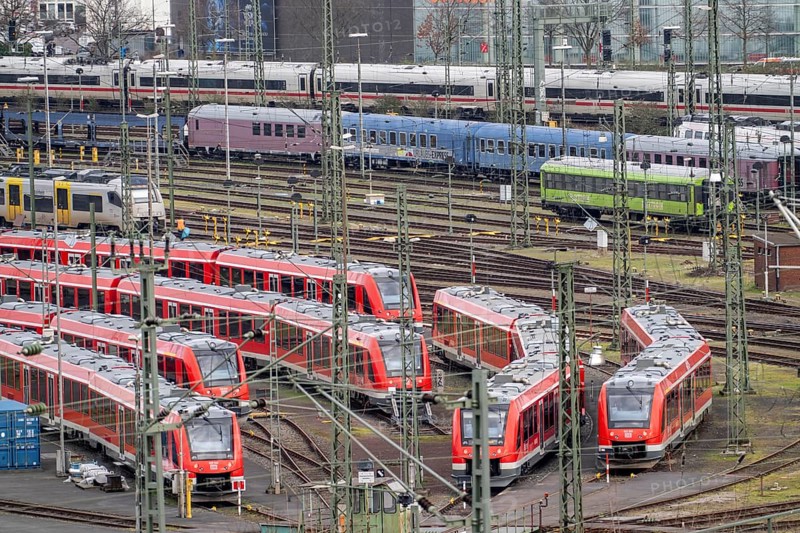 DB Regio stabling facility in Cologne Deutzerfeld, where suburban trains and regional trains wait for their turn, Cologne Deutz, North Rhine-Westphalia, Germany, Europe