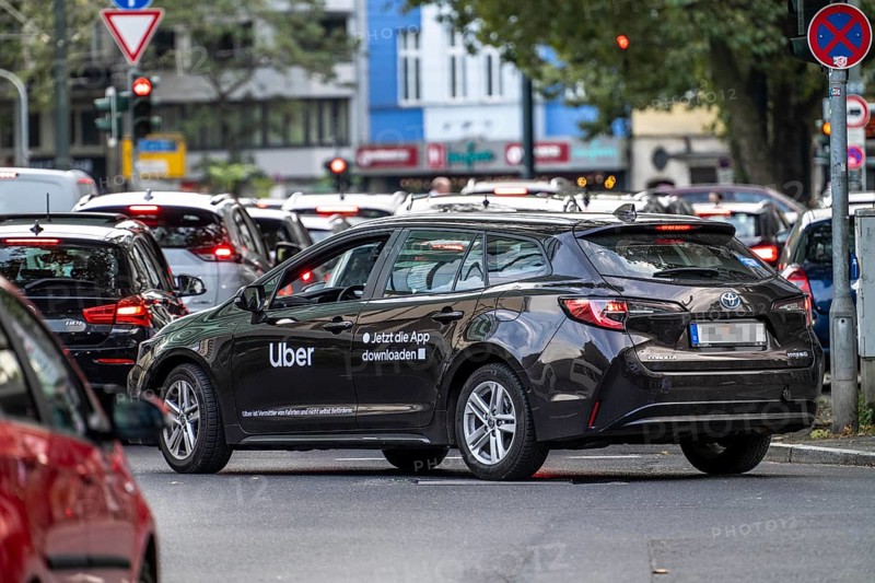 Rental car, taxi, provided to passengers via an app by the online hire service Uber, in Düsseldorf, North Rhine-Westphalia, Germany, Europe