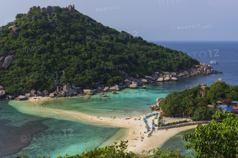 View of the holiday island Nang Yuan Island, island, tropical, tropics, landscape, bathing holiday, bathing beach, dream holiday, exotic, coastal landscape, Asian, natural landscape, rock, natural paradise, sight, beautiful, natural, paradise, holiday paradise, seascape, summer, beautiful weather, climate, nature, coastline, ocean, sea, water, turquoise, beach holiday, panorama, snorkelling, paradisiacal, overview, beach, Koh Tao, Thailand, Asia
