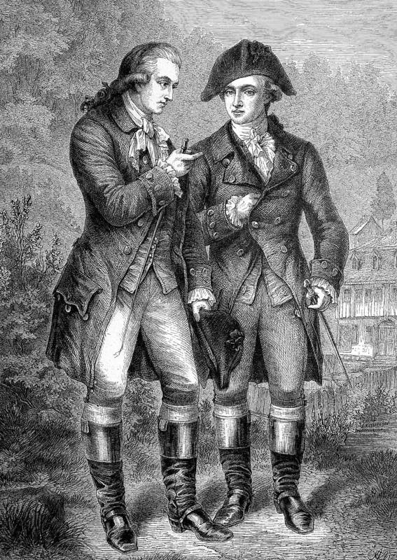 Karl August and Goethe in the stormy period. Karl, Carl, August von Sachsen-Weimar-Eisenach and Johann Wolfgang von Göthe, born 28 August 1749 in Frankfurt am Main as Johann Wolfgang Goethe, Historical, digitally restored reproduction from a 19th century original, Record date not stated