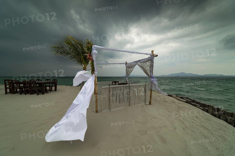Tourism, hotspot, photo point for selfies and influencers, at sunrise and stormy wind, Sivalai Beach, Koh Mook Island, Andaman Sea, Satun Province, Southern Thailand, Thailand, Asia