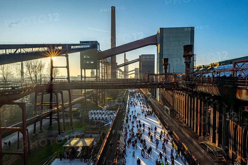 Ice rink at the Zollverein coking plant, Zollverein World Heritage Site, Essen, Germany, Europe